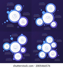 Set of abstract vector gradient minimalistic infographic templates composed of 3 4 5 6 circles