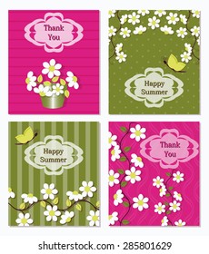 set of abstract vector greeting card with flowers and inscriptions