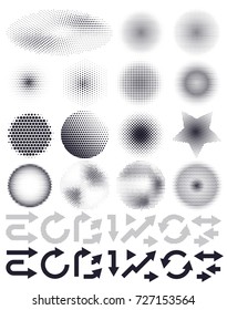 Set of abstract vector halftone and arrows, elements of design