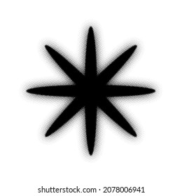 Set of abstract vector halftone stains. Black blots made of round particles. Modern illustration with dark, murky spots. Splattered array of dots. Gradation of tone. Elements of design.