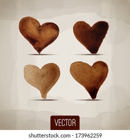 Set of abstract vector hearts. Design elements. Retro background. Vintage background. Abstract background. Hand drawn. Grunge heart. Vector. Coffee. Set. Valentines day. Old paper. Retro. Vintage.