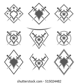 Set of abstract vector icon - shield and sword	