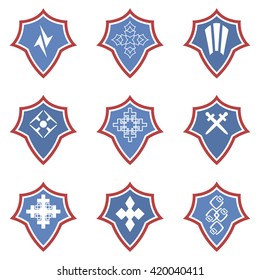Set of abstract vector icons - blue shields