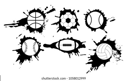 set Abstract vector illustration black and white  balls on grunge background. Design for tattoo or print t-shirt.