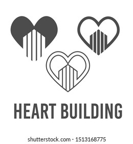 set abstract vector illustration heart building icon logo construction black color