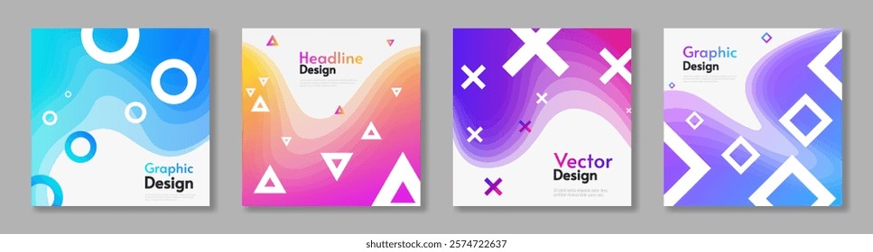 Set of abstract vector illustration. Wave gradient color elements. Design for card, banner, cover. 