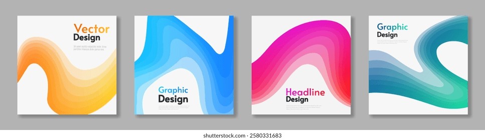 Set of abstract vector illustration. Wave gradient color elements. Design for card, banner, cover. 