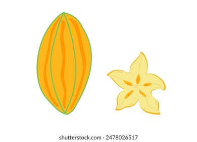 Conjunto de Ilustraciones vectoriales abstractas de Carambola. Simple carambola. Diseño de colección de frutas tropicales para interiores, tarjetas, afiches, Anuncios, volantes, Fondos de pantalla para redes sociales