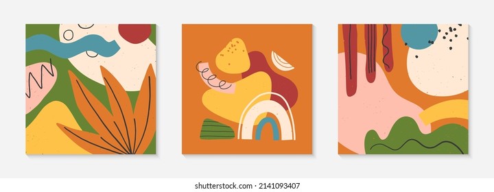 Set of abstract vector illustrations with hand drawn various organic shapes and graphic elements.Trendy artistic contemporary designs for prints,flyers,banners,invitations,branding design,covers