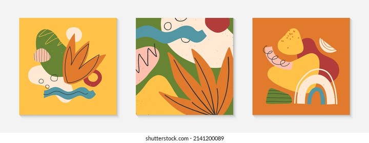 Set of abstract vector illustrations with hand drawn various organic shapes and graphic elements.Trendy artistic contemporary designs for prints,flyers,banners,invitations,branding design,covers
