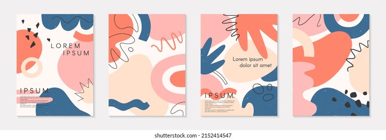 Set of abstract vector illustrations with hand drawn various organic shapes and graphic elements with copy space for text.Trendy artistic templates for prints,flyers,banners,branding design,covers
