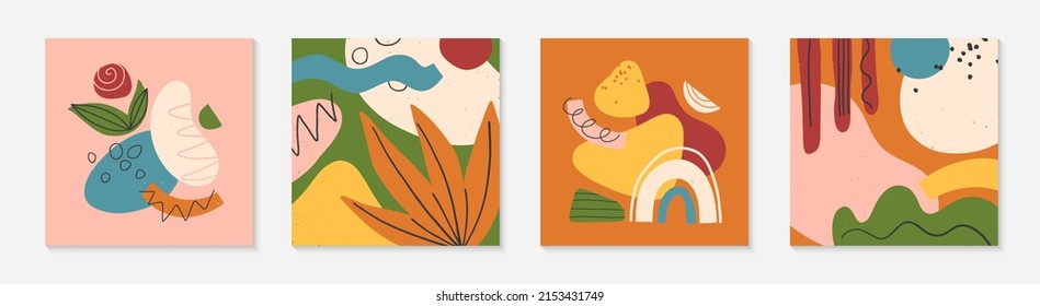 Conjunto de ilustraciones vectoriales abstractas con varias formas orgánicas dibujadas a mano y elementos gráficos.Diseños contemporáneos artísticos de moda para impresiones, volantes, banners, invitaciones, diseño de marca, portadas