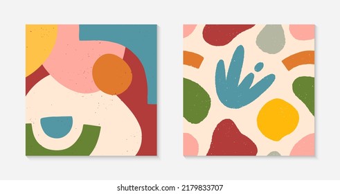 Set of abstract vector illustrations with hand drawn various organic shapes.Childish seamless pattern.Trendy artistic contemporary designs for prints,flyers,banners,invitations,branding design,covers