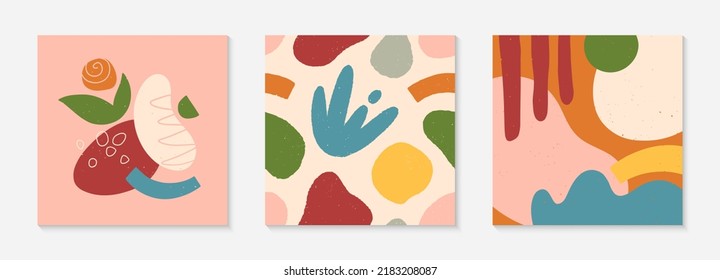 Set of abstract vector illustrations with hand drawn various organic shapes.Childish seamless pattern.Trendy artistic contemporary designs for prints,flyers,banners,invitations,branding design,covers