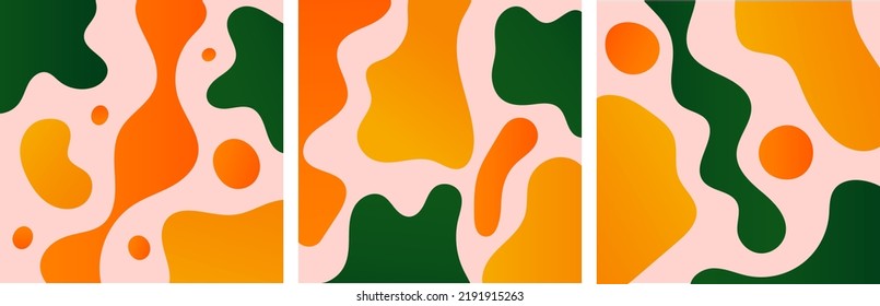 Set of abstract vector illustrations with hand drawn bright gradient various organic shapes. Trendy artistic contemporary designs for social media posts, prints, flyers, banners, invitations