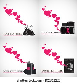Set of abstract vector illustrations with hearts and elements.
