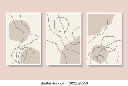 Set of abstract vector illustrations in line art style in trendy colors.