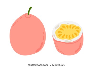 Set of abstract vector illustrations of Passion fruit. Simple Passion Fruit. Tropical fruits collection design for interior, cards, posters, banners, flyers, wallpapers for social networks