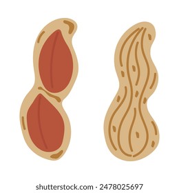 Set of abstract vector illustrations of peanuts. A simple ground nut. Collection design for interior, cards, posters, banners, flyers, wallpapers for social networks