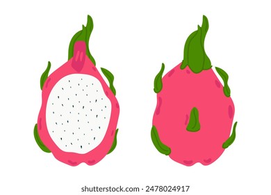 Set of abstract vector illustrations of Pitaya. Simple Pitaya. Tropical fruits collection design for interior, cards, posters, banners, flyers, wallpapers for social networks