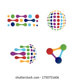 Set of abstract vector images consisting of stylized colorful molecules. The best identity for modern global business, science, engineering and technology, innovative inventions and developments.