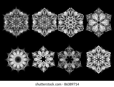 set of abstract vector isolated snowflake