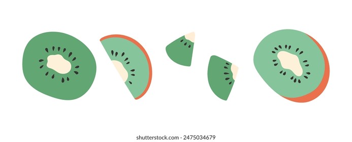 Conjunto de kiwi de Vector abstracto. Un simple kiwi. Diseño de colección de frutas tropicales para interior, póster, Anuncio. 