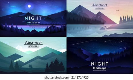 Conjunto de paisajes vectoriales abstractos. Diseño para fondo, fondo de pantalla, banner, tarjeta de turismo. 
