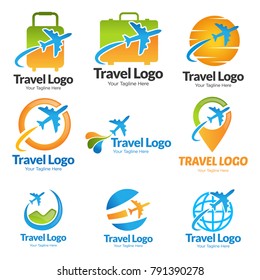 Set of Abstract vector logo for travel agency. Global travel vector logo sign.