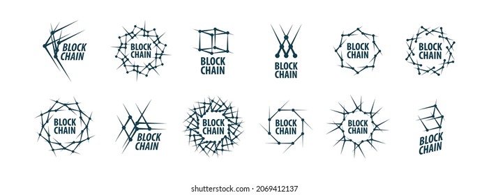 A set of Abstract Vector logos Blockchain