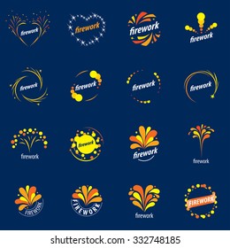 set of abstract vector logos for celebratory salute and fireworks