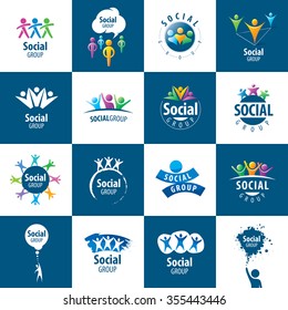 set of abstract vector logos people to social groups