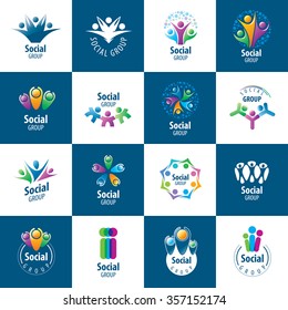 set of abstract vector logos people to social groups