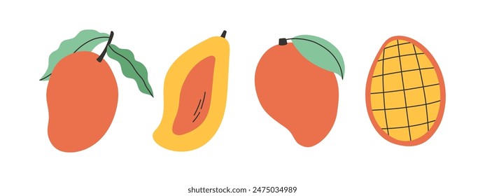 Conjunto de Vector abstracto de mango. Simple mango. Diseño de colección de frutas tropicales para interior, póster, Anuncio. 