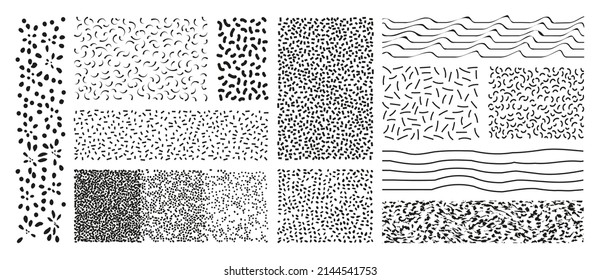 Conjunto de memphis abstractos vectoriales con manchas y líneas en el estilo de los años 80