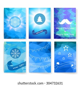 Set of abstract vector modern brochure design template. Happy new year. Postcard, invitation. Set of Christmas and New Year greeting cards. Vector illustration. 