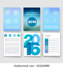 Set of abstract vector modern brochure design template with numbers. Happy new year 2016 . Postcard, invitation. Vector illustration.