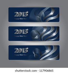 Set of abstract vector New Year headers, banners. Platinum pattern on the dark blue background.