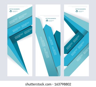 Set of abstract vector paper banners with blue arrows. 