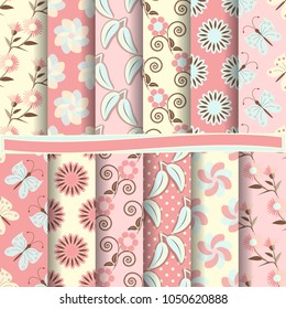 set of abstract vector paper with decorative flowers, shapes and design elements for scrapbook