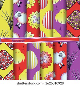 set of abstract vector paper with decorative flowers, figures and symbols of the holy Easter day 