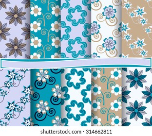 set of abstract vector paper with decorative shapes, flowers, and design elements for scrapbook