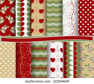 set of abstract vector paper with decorative shapes and symbols of Valentine's Day for scrapbook