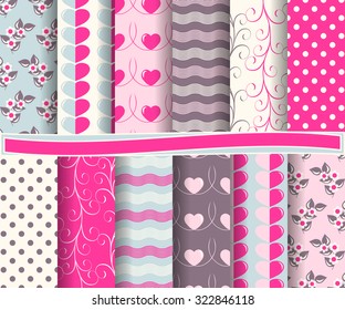 set of abstract vector paper with decorative shapes and symbols of Valentine's Day for scrapbook
