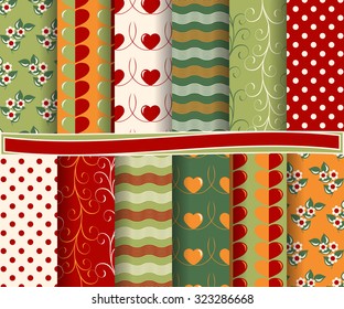 set of abstract vector paper with decorative shapes and symbols of Valentine's Day for scrapbook