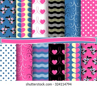 set of abstract vector paper with decorative shapes and symbols of Valentine's Day for scrapbook
