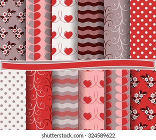 set of abstract vector paper with decorative shapes and symbols of Valentine's Day for scrapbook