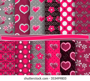 set of abstract vector paper with decorative shapes and symbols of Valentine's Day for scrapbook