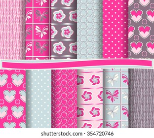 set of abstract vector paper with decorative shapes and symbols of Valentine's Day for scrapbook