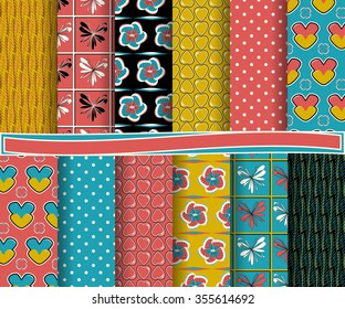 set of abstract vector paper with decorative shapes and symbols of Valentine's Day for scrapbook